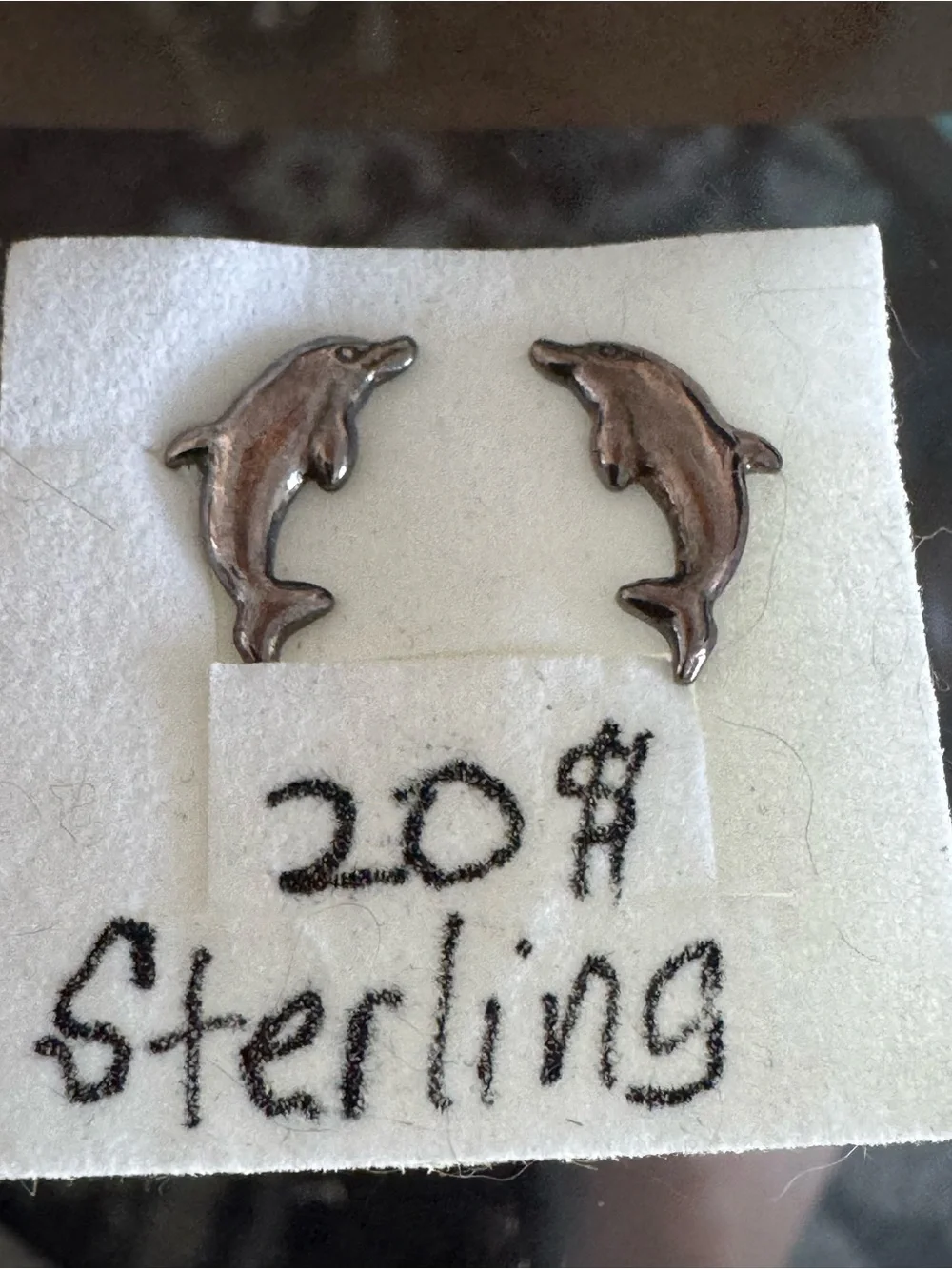 925 sterling tested Dolphin Stud Earrings - Silver
